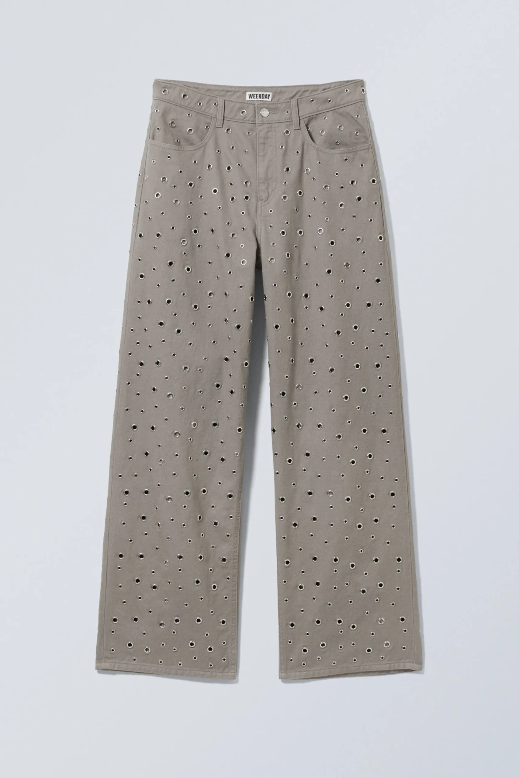 low_waist_loose_wide_leg_eyelet_twill_trousers_2.webp Weekday Byxor<LOW WAIST LOOSE WIDE LEG EYELET TWILL TROUSERS